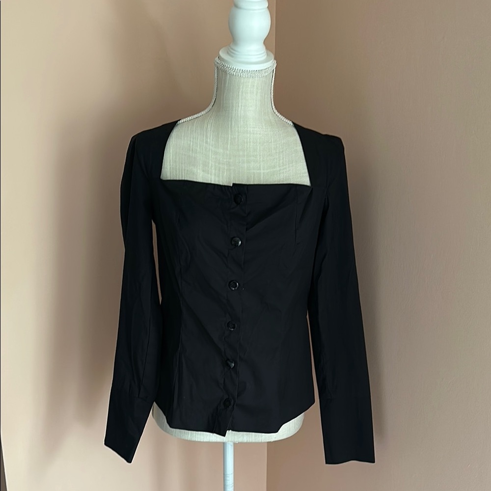 Chic Black Square Neck Blouse Zara Size Medium